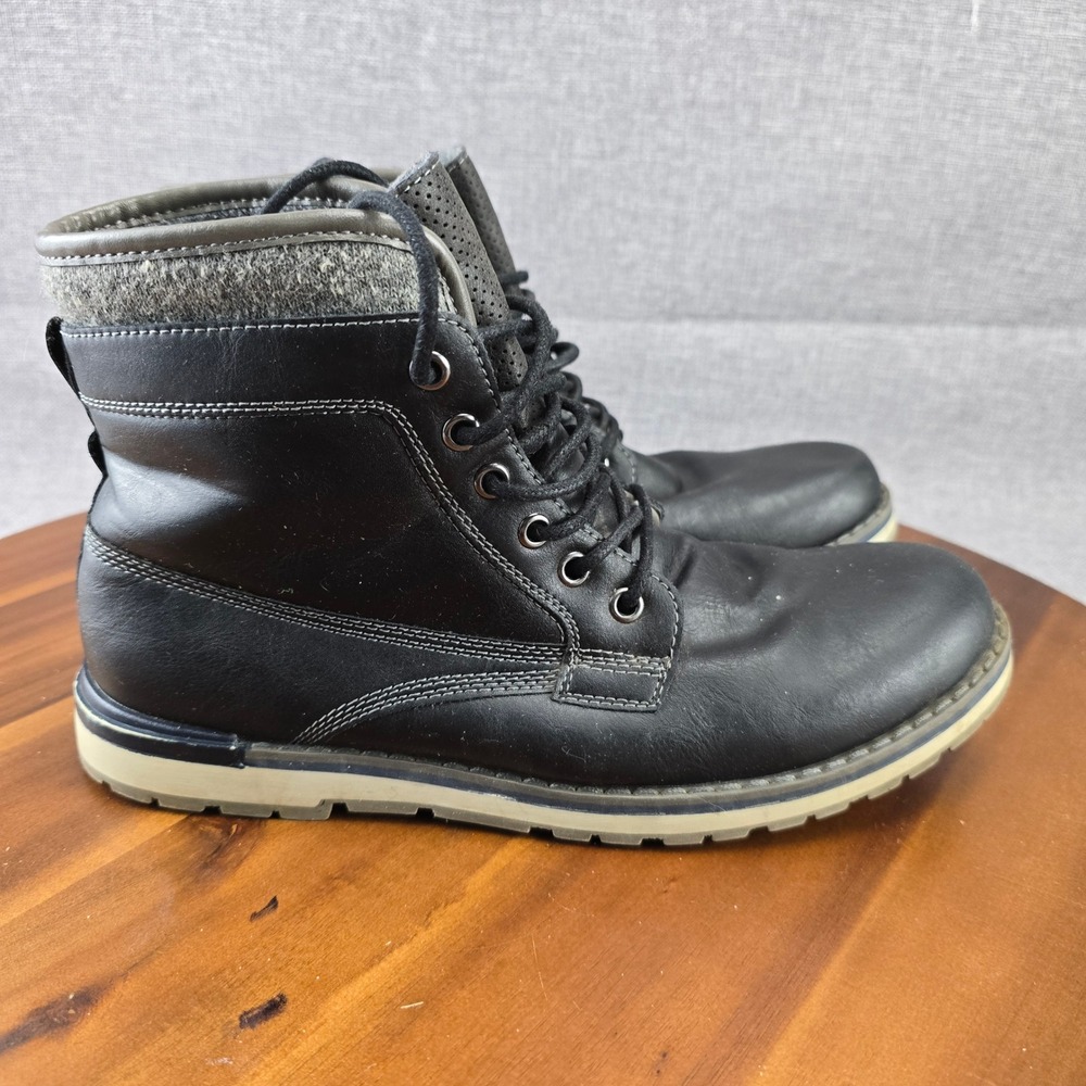 Mens Black Lace Up Ankle Boots Combat Style Round Toe Winter Casual Size 8.5 MED - Picture 1 of 14